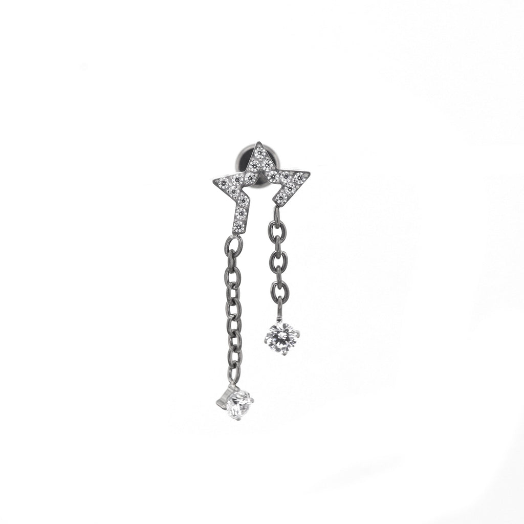 Pentagram CZ Internally Threaded Titanium Dangle Ear Stud - Pentagram CZ Internally Threaded Titanium Dangle Ear Stud - 6mm by CRUXJEWELRY
