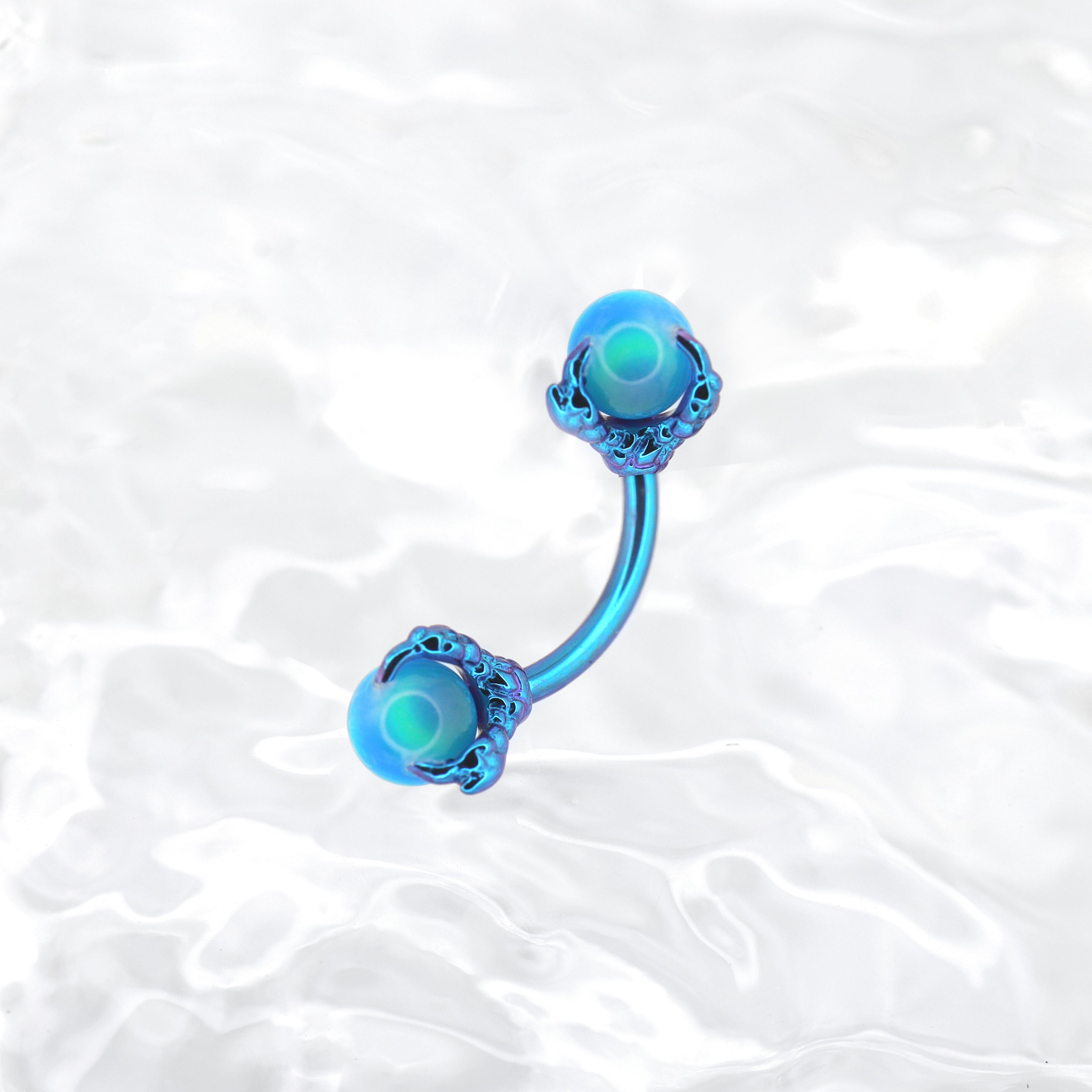 Multicolored Dragon Claw Opal Internally Threaded Titanium Curved Barbell - Multicolored Dragon Claw Opal Internally Threaded Titanium Curved Barbell - Deep Blue / 6mm by CRUXJEWELRY
