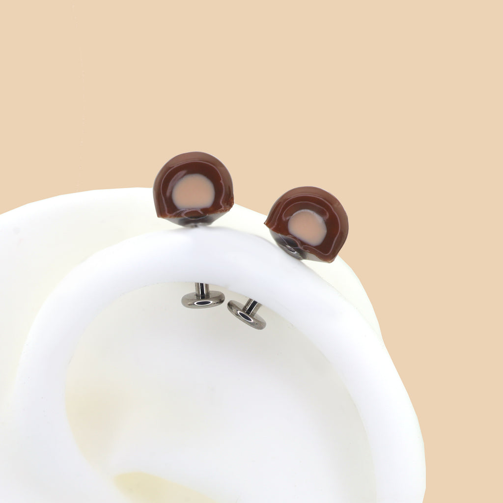Paws & Purrs - Cute Brown Bear Ear Titanium Ear Stud - Paws & Purrs - Cute Brown Bear Ear Titanium Ear Stud - Single / 6mm by CRUXJEWELRY