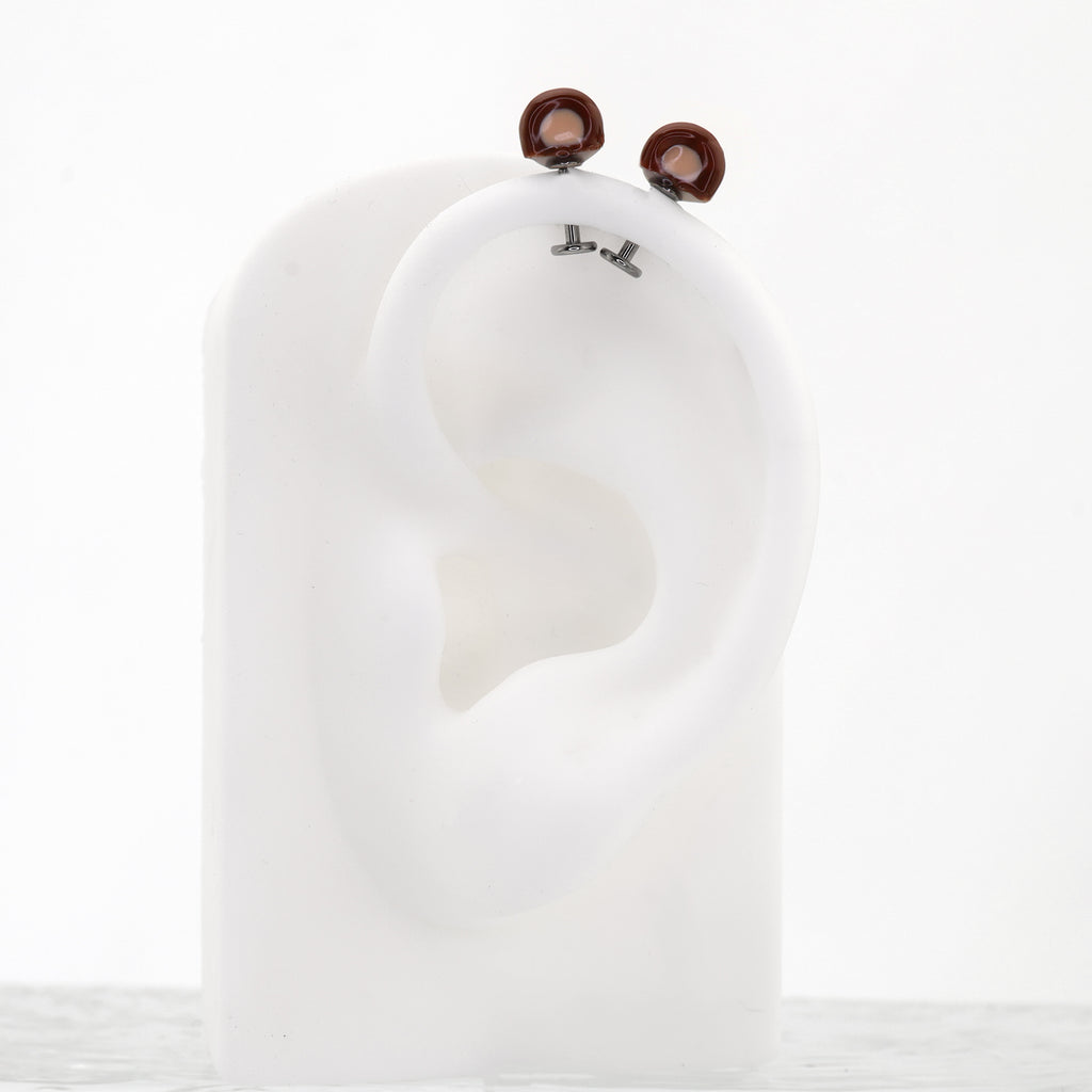 Paws & Purrs - Cute Brown Bear Ear Titanium Ear Stud - Paws & Purrs - Cute Brown Bear Ear Titanium Ear Stud - Single / 6mm by CRUXJEWELRY