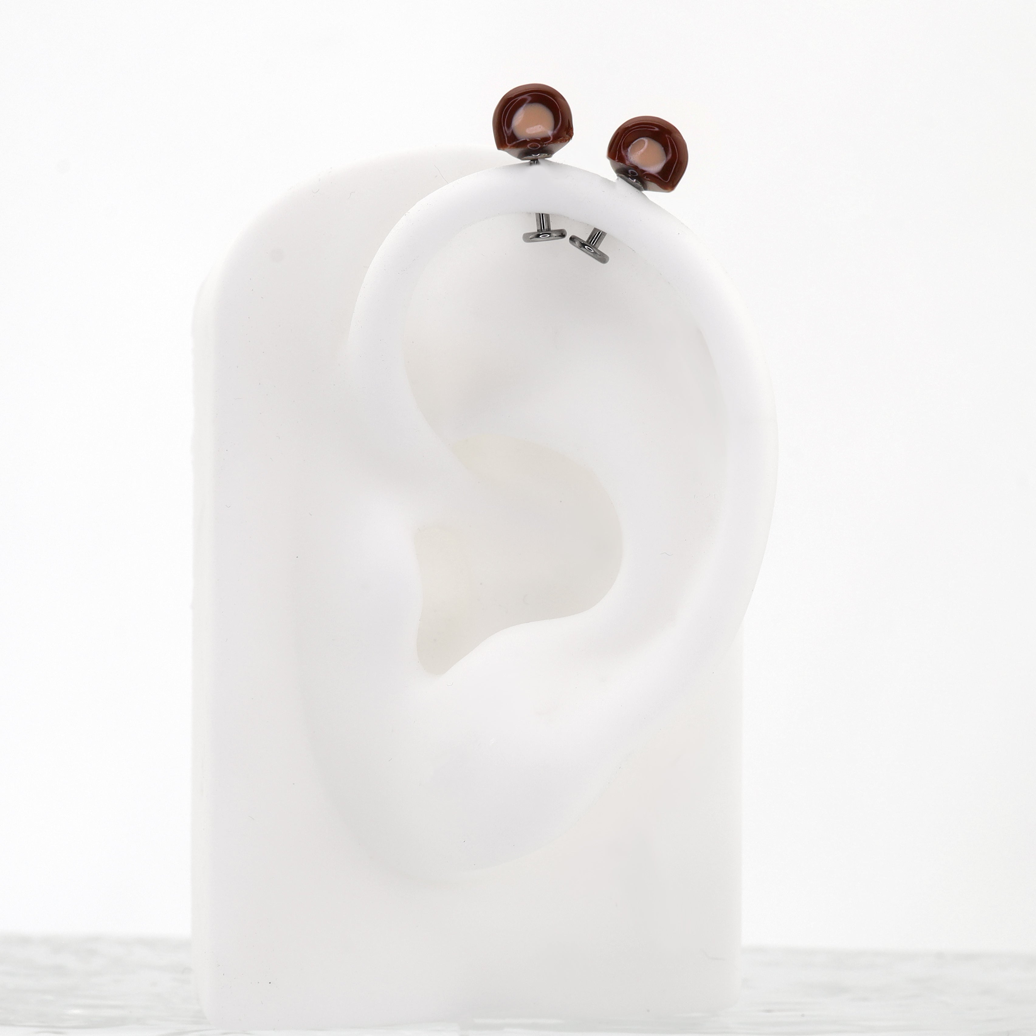 Paws & Purrs - Cute Brown Bear Ear Titanium Ear Stud - Paws & Purrs - Cute Brown Bear Ear Titanium Ear Stud - Single / 6mm by CRUXJEWELRY