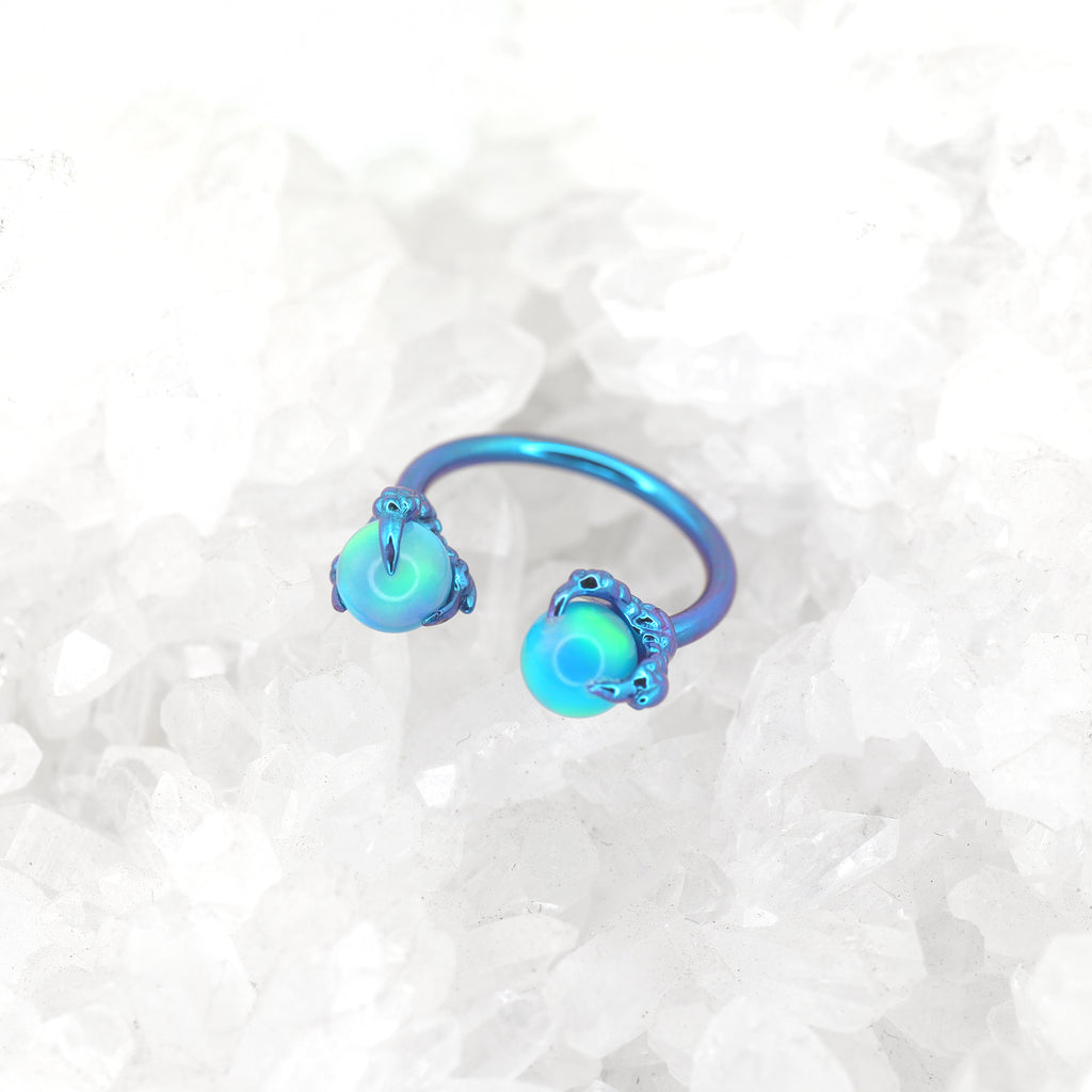 Iridescent Dragon Claw Opal Titanium Horseshoe Ring - Iridescent Dragon Claw Opal Titanium Horseshoe Ring - Deep Blue / 8mm by CRUXJEWELRY