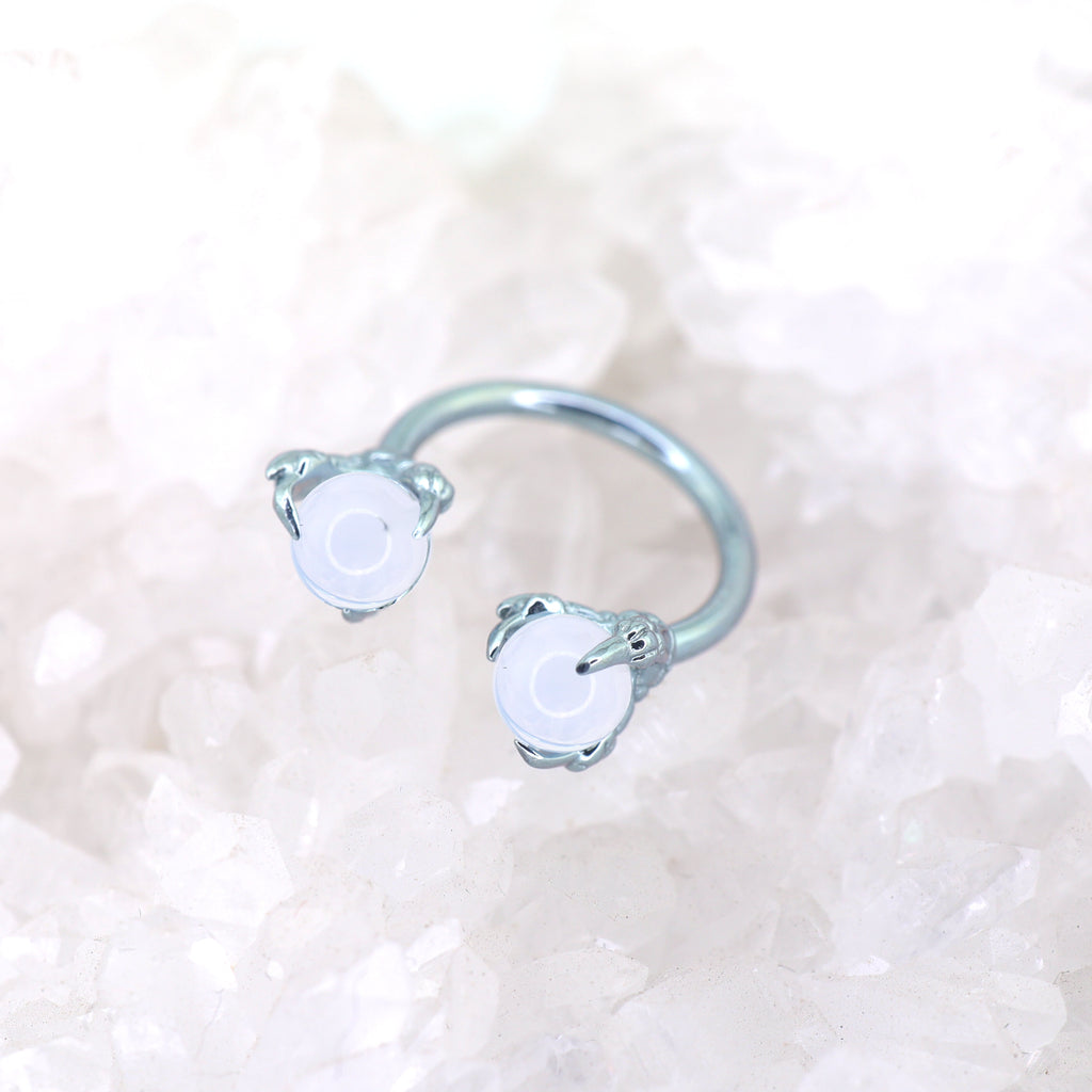 Iridescent Dragon Claw Opal Titanium Horseshoe Ring - Iridescent Dragon Claw Opal Titanium Horseshoe Ring - Pearl White / 8mm by CRUXJEWELRY