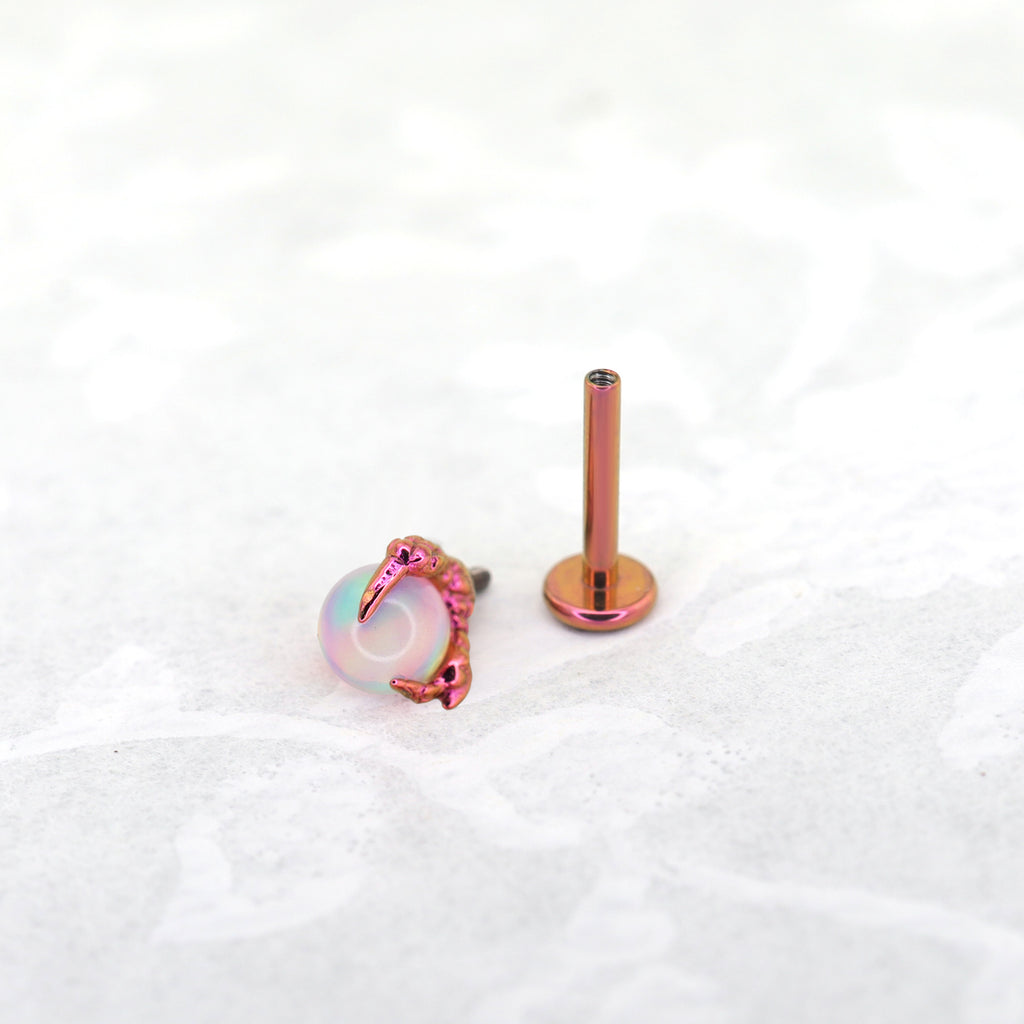 Vibrant Dragon Claw Opal Internally Threaded Titanium Stud - Vibrant Dragon Claw Opal Internally Threaded Titanium Stud - Orange / 6mm by CRUXJEWELRY