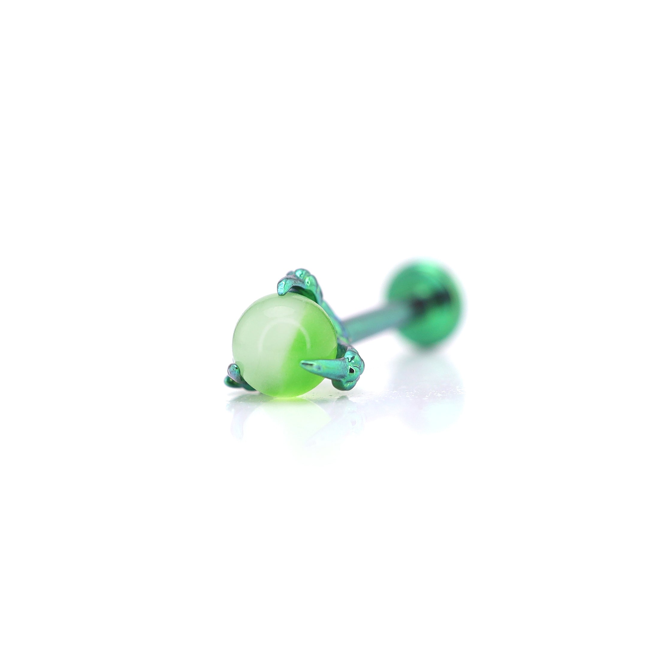 Vibrant Dragon Claw Opal Internally Threaded Titanium Stud - Vibrant Dragon Claw Opal Internally Threaded Titanium Stud - Green / 6mm by CRUXJEWELRY