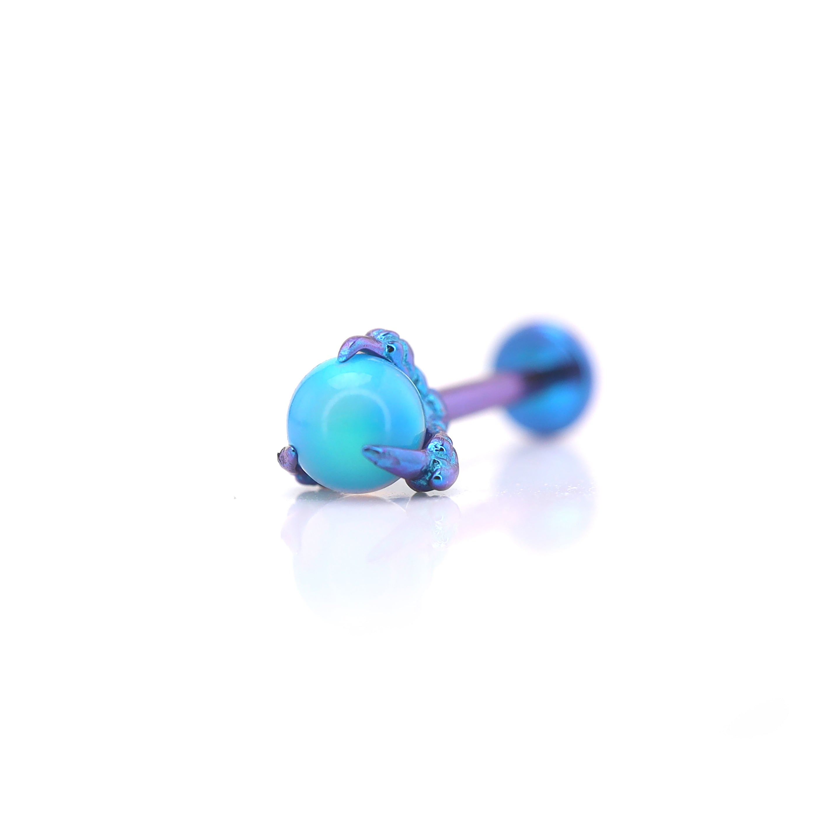 Vibrant Dragon Claw Opal Internally Threaded Titanium Stud - Vibrant Dragon Claw Opal Internally Threaded Titanium Stud - Green / 6mm by CRUXJEWELRY