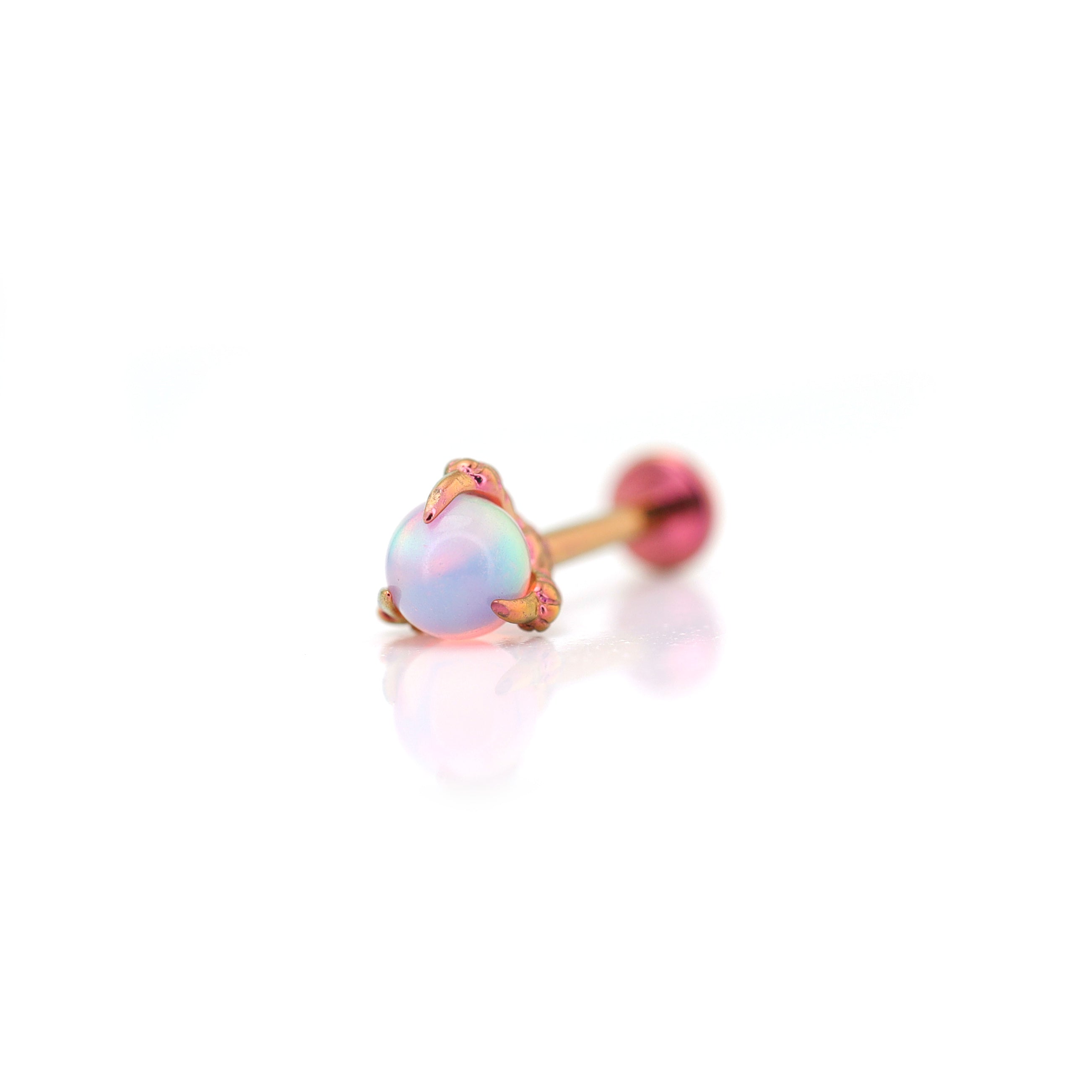 Vibrant Dragon Claw Opal Internally Threaded Titanium Stud - Vibrant Dragon Claw Opal Internally Threaded Titanium Stud - Green / 6mm by CRUXJEWELRY