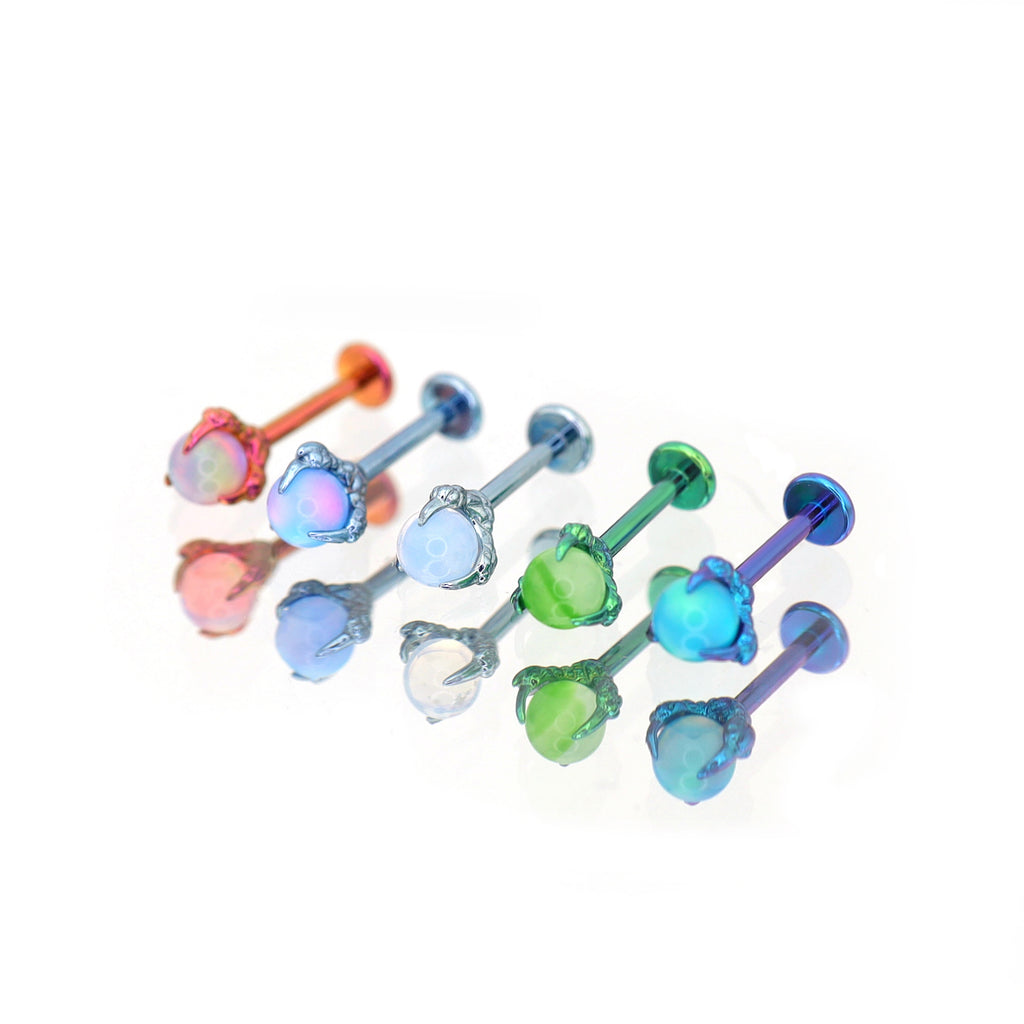 Vibrant Dragon Claw Opal Internally Threaded Titanium Stud - Vibrant Dragon Claw Opal Internally Threaded Titanium Stud - Green / 6mm by CRUXJEWELRY