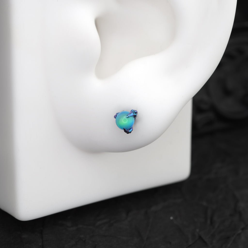Vibrant Dragon Claw Opal Internally Threaded Titanium Stud - Vibrant Dragon Claw Opal Internally Threaded Titanium Stud - Green / 6mm by CRUXJEWELRY