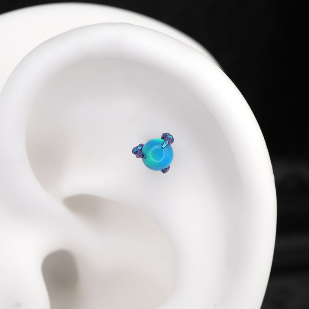 Vibrant Dragon Claw Opal Internally Threaded Titanium Stud - Vibrant Dragon Claw Opal Internally Threaded Titanium Stud - Green / 6mm by CRUXJEWELRY