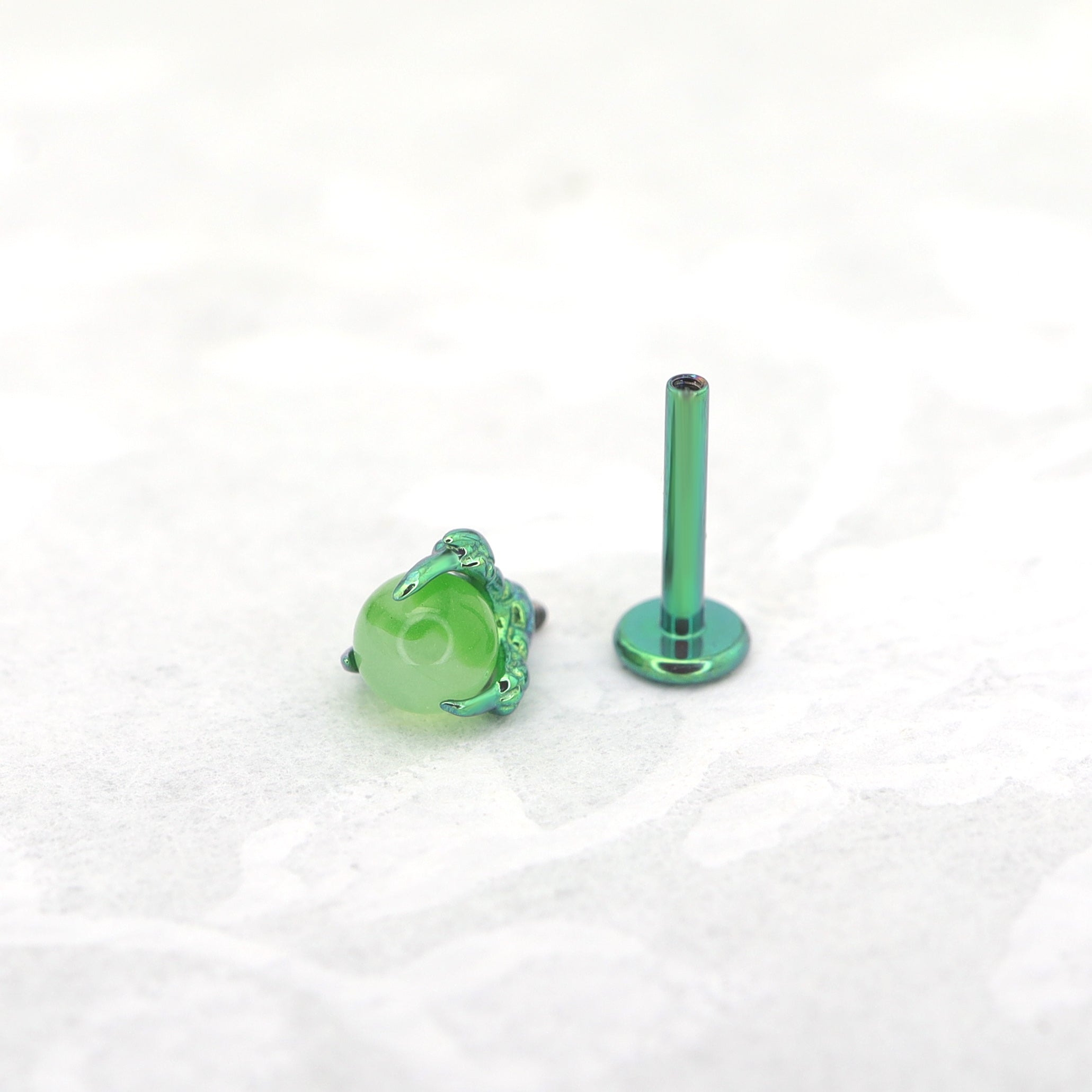Vibrant Dragon Claw Opal Internally Threaded Titanium Stud - Vibrant Dragon Claw Opal Internally Threaded Titanium Stud - Green / 6mm by CRUXJEWELRY
