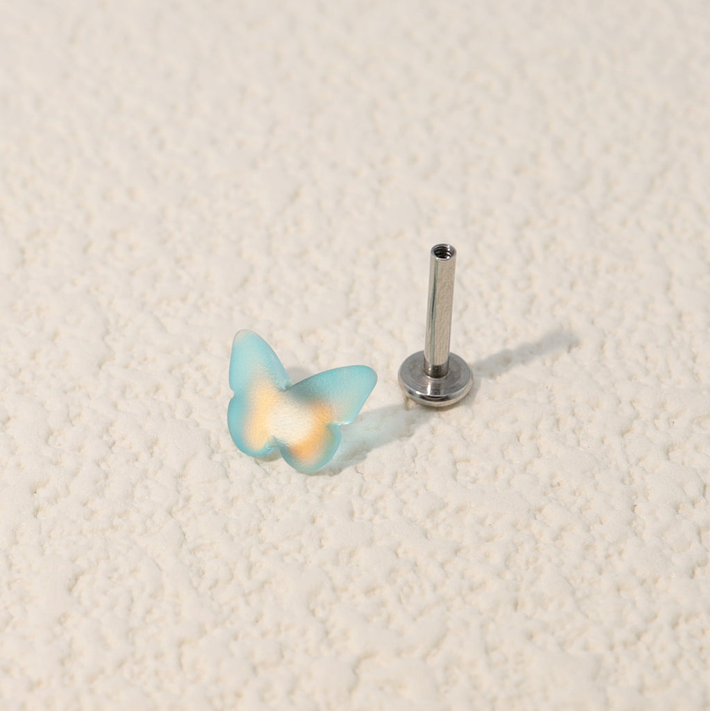 Colorful Resin Butterfly Internally Threaded Stud - Colorful Resin Butterfly Internally Threaded Stud - Blue / Single / 6mm by CRUXJEWELRY