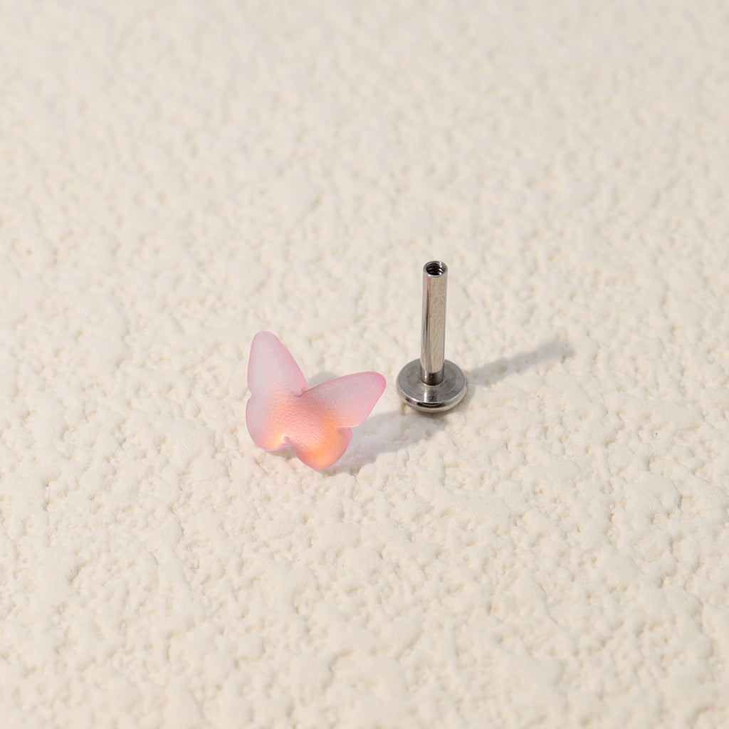 Colorful Resin Butterfly Internally Threaded Stud - Colorful Resin Butterfly Internally Threaded Stud - Pink / Single / 6mm by CRUXJEWELRY