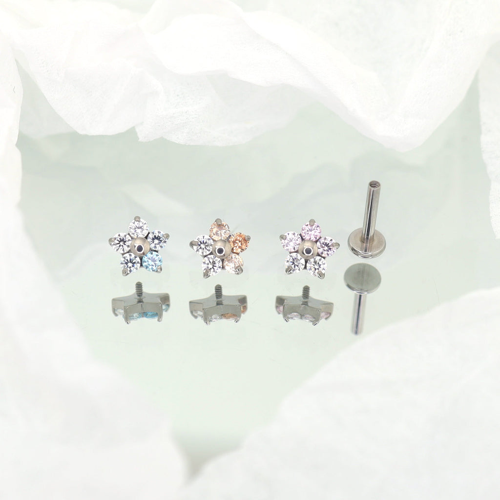 F136 Titanium Flower & Star Threadless Labret - F136 Titanium Flower & Star Threadless Labret - Pink / 6mm by CRUXJEWELRY