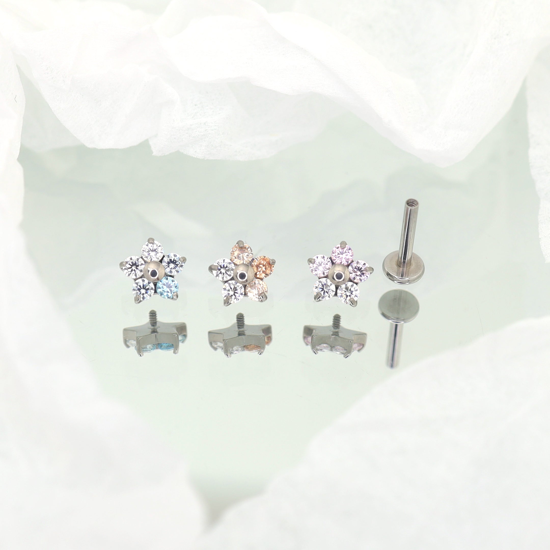 F136 Titanium Flower & Star Threadless Labret - F136 Titanium Flower & Star Threadless Labret - Pink / 6mm by CRUXJEWELRY