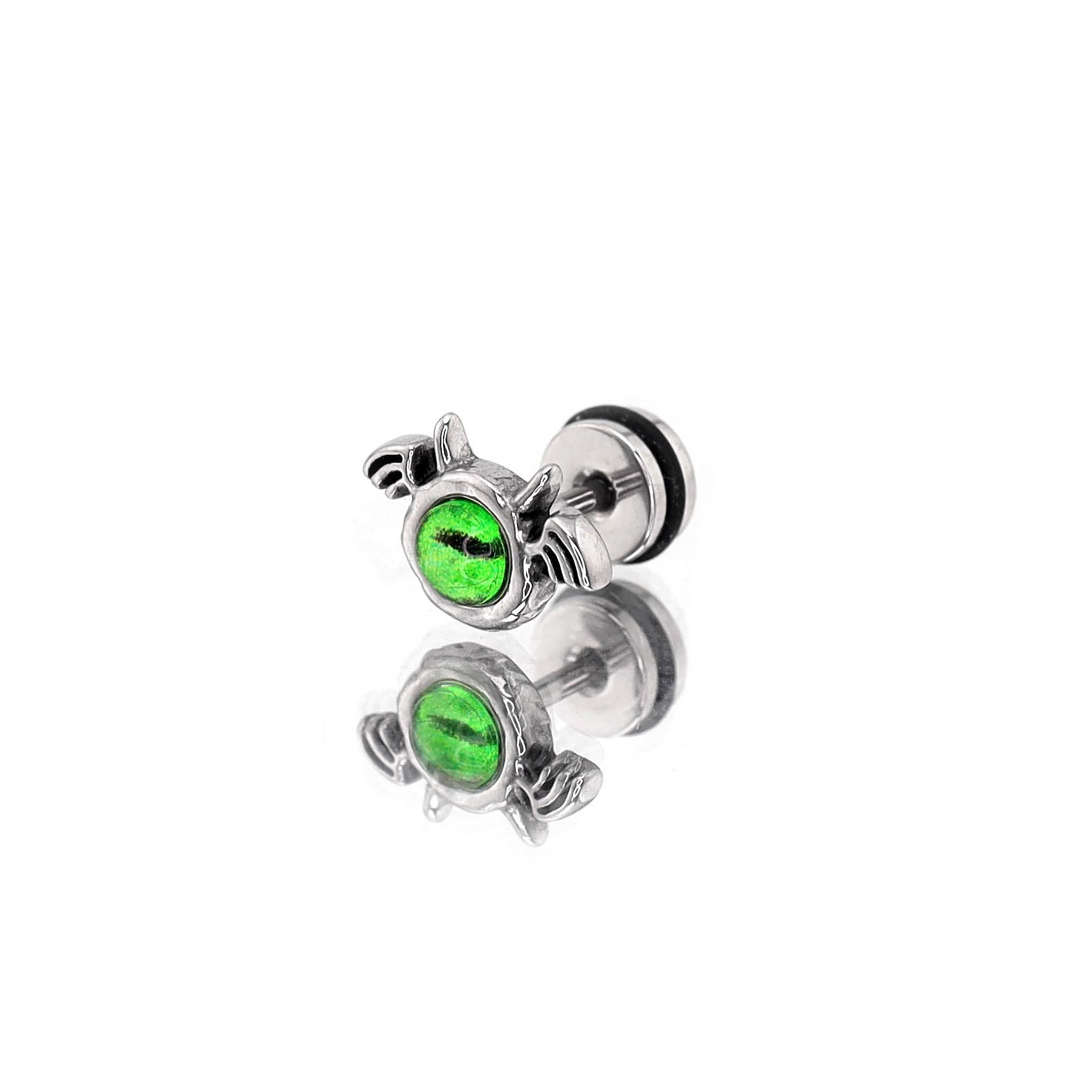 Red & Green Demon Wing stainless steel Ear Stud - Red & Green Demon Wing stainless steel Ear Stud - Green / Single by CRUXJEWELRY