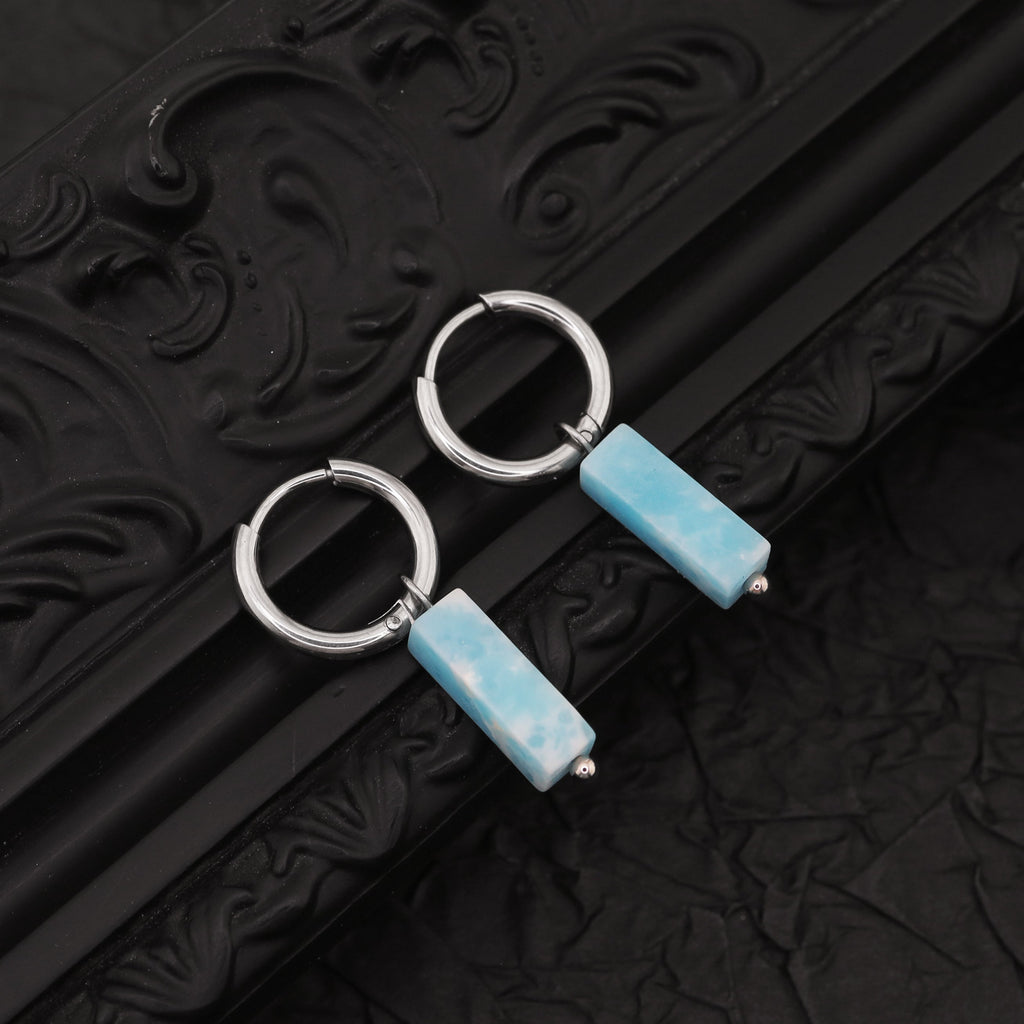 Eastern Aesthetics - Blue Jade Titanium Pendant Ear Ring - Eastern Aesthetics - Blue Jade Titanium Pendant Ear Ring - Single / 8mm by CRUXJEWELRY