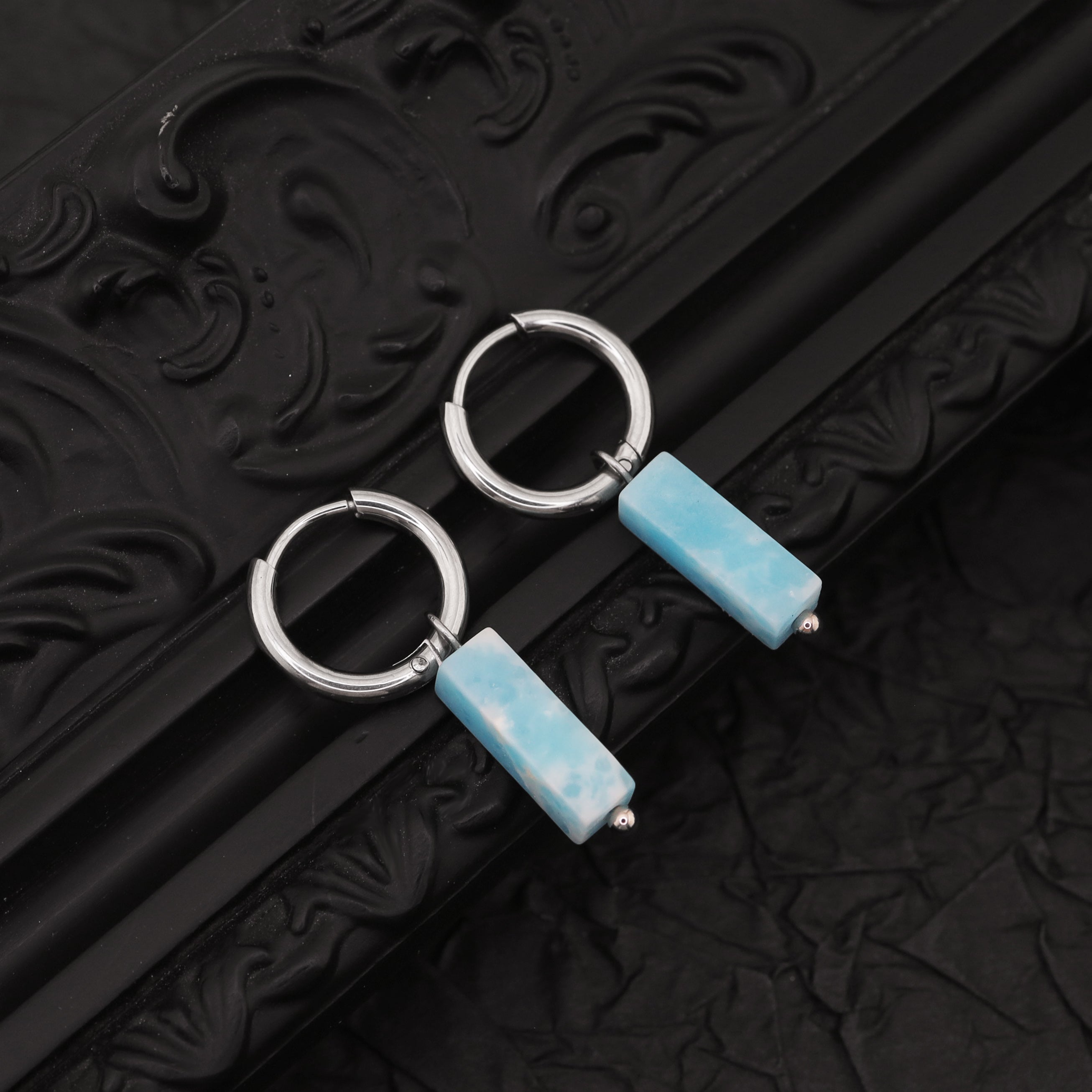 Eastern Aesthetics - Blue Jade Titanium Pendant Ear Ring - Eastern Aesthetics - Blue Jade Titanium Pendant Ear Ring - Single / 8mm by CRUXJEWELRY