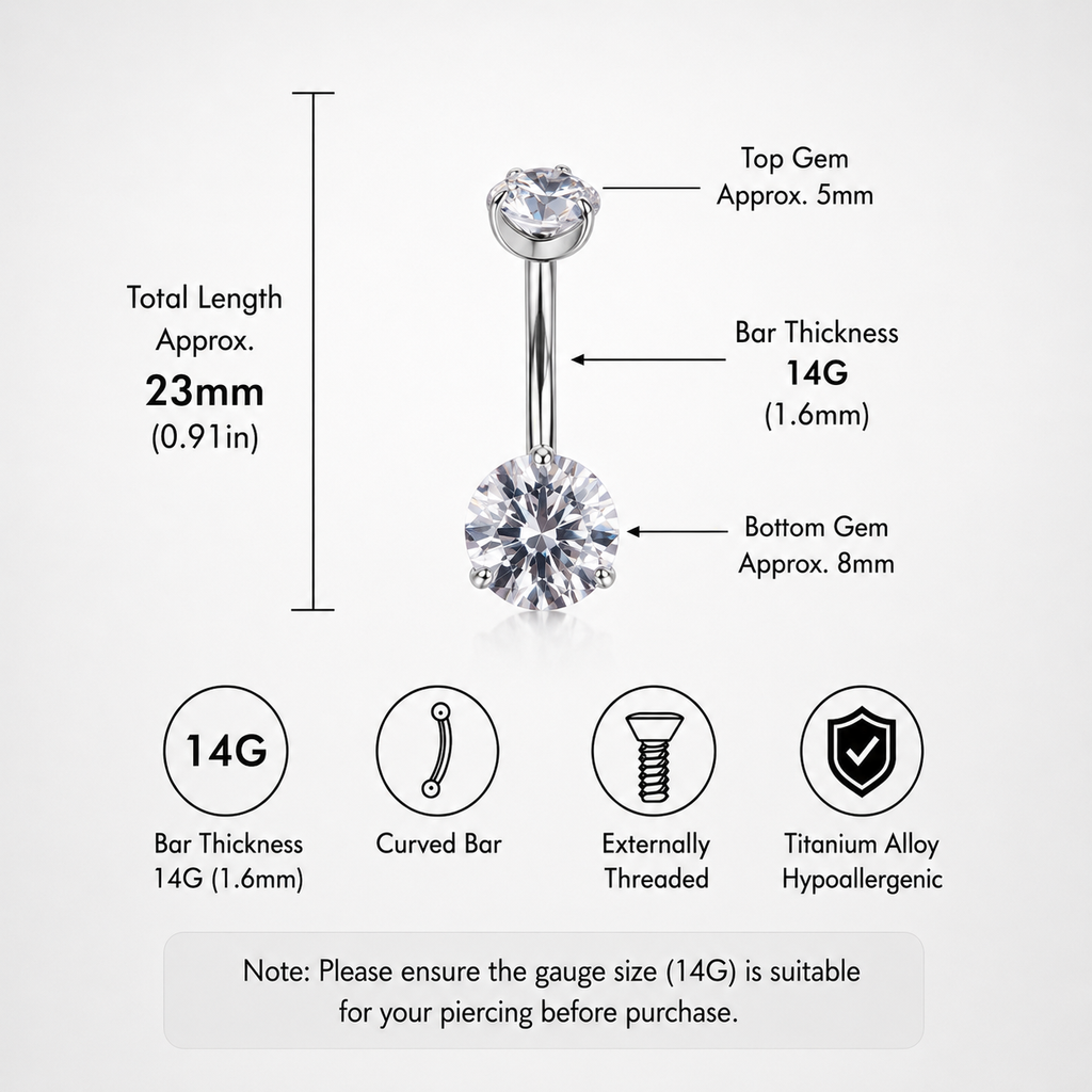 Round CZ Titanium Belly Ring
