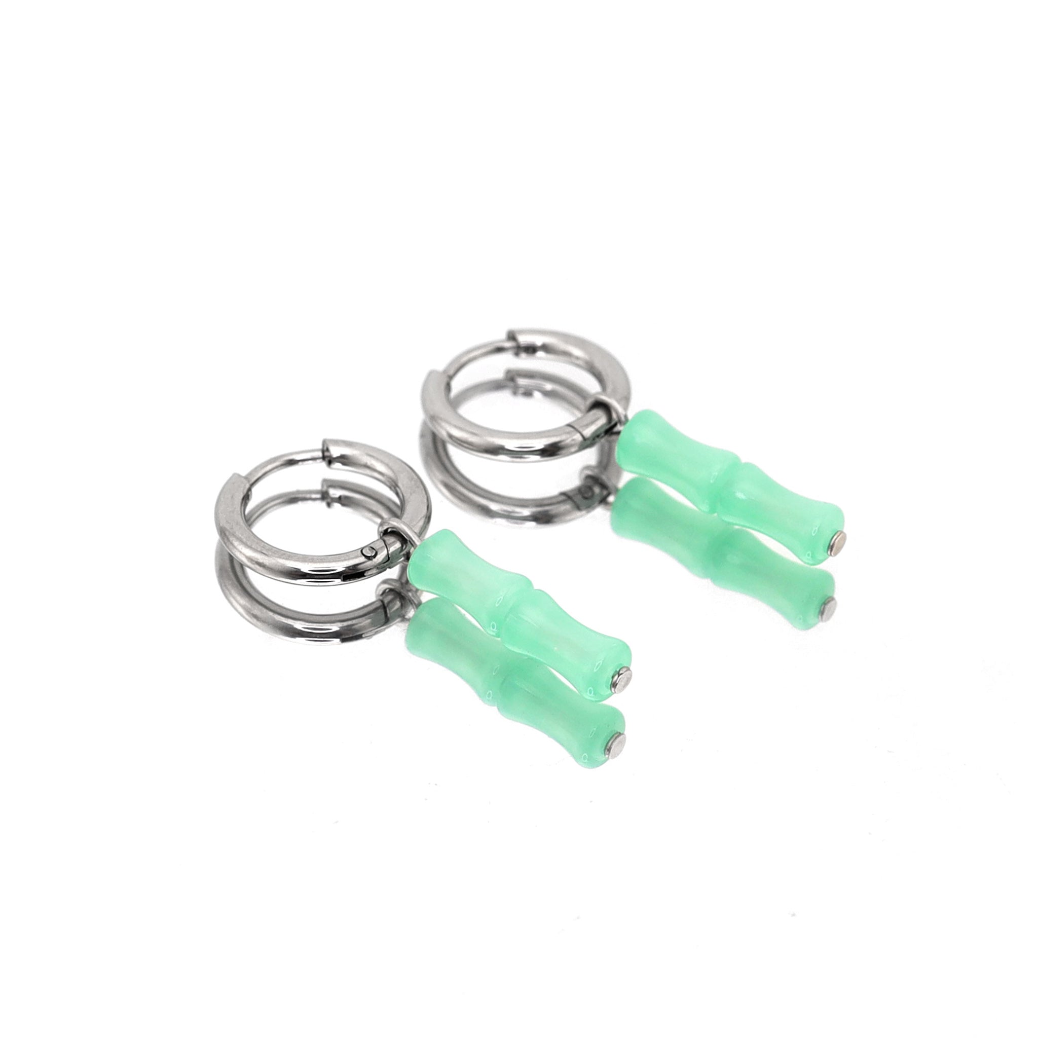 Eastern Aesthetics - PAIR OF Bamboo Jade Titanium Ear Pendant Ring - Eastern Aesthetics - PAIR OF Bamboo Jade Titanium Ear Pendant Ring - Default Title by CRUXJEWELRY