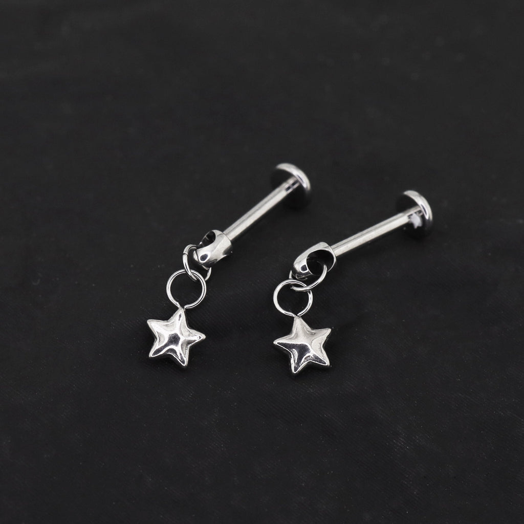 3D Pentagram Titanium Pendant Stud - 3D Pentagram Titanium Pendant Stud - 6mm by CRUXJEWELRY