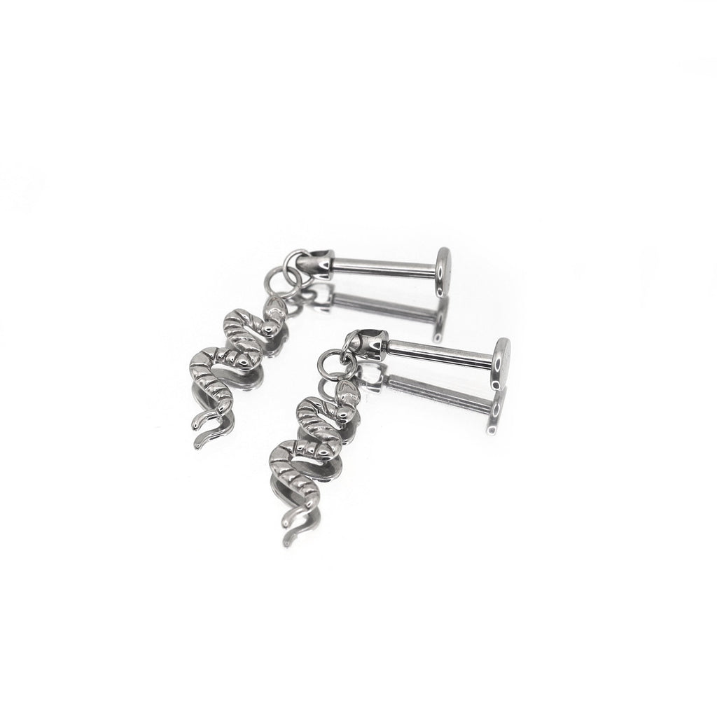 Playful Serpent Titanium Earring - Playful Serpent Titanium Earring - 6mm by CRUXJEWELRY