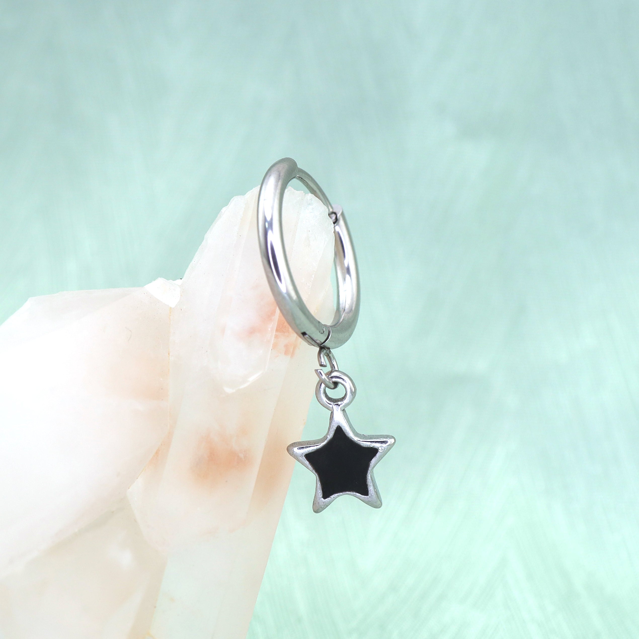 Oil Slick Star Stainless Steel Pendant Ear Ring - Oil Slick Star Stainless Steel Pendant Ear Ring - Single by CRUXJEWELRY