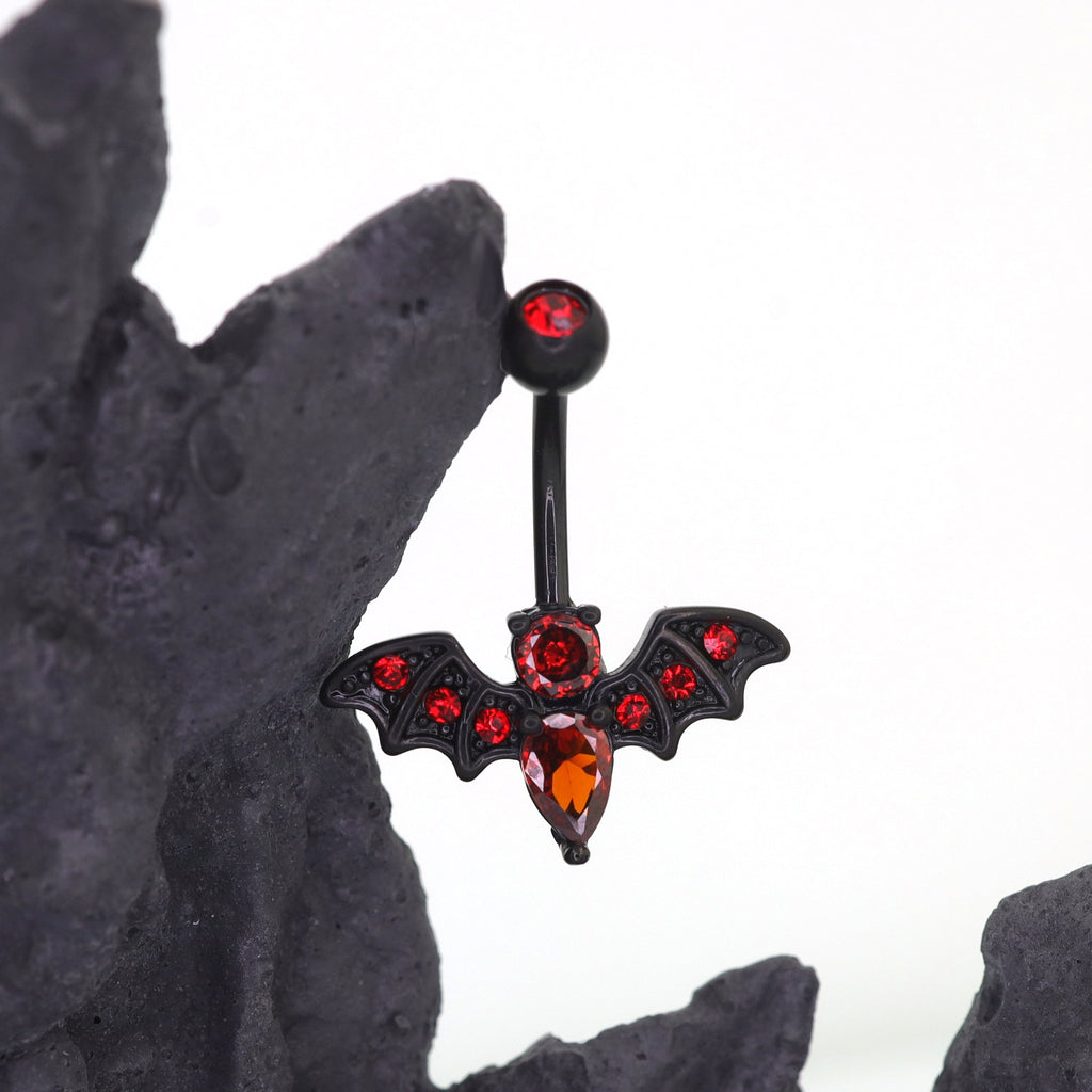 Red CZ Bat Design Belly Ring - Red CZ Bat Design Belly Ring - Default Title by CRUXJEWELRY