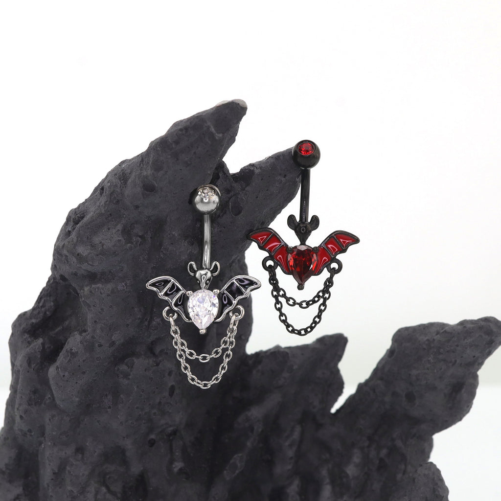 Bat CZ Dangle Belly Ring - Bat CZ Dangle Belly Ring - Sliver by CRUXJEWELRY