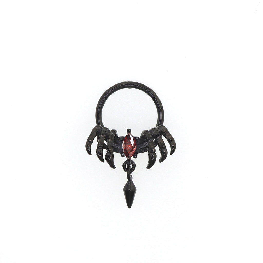 Dark Skeleton Hand Red CZ Pendant Septum Ring - Dark Skeleton Hand Red CZ Pendant Septum Ring - Default Title by CRUXJEWELRY