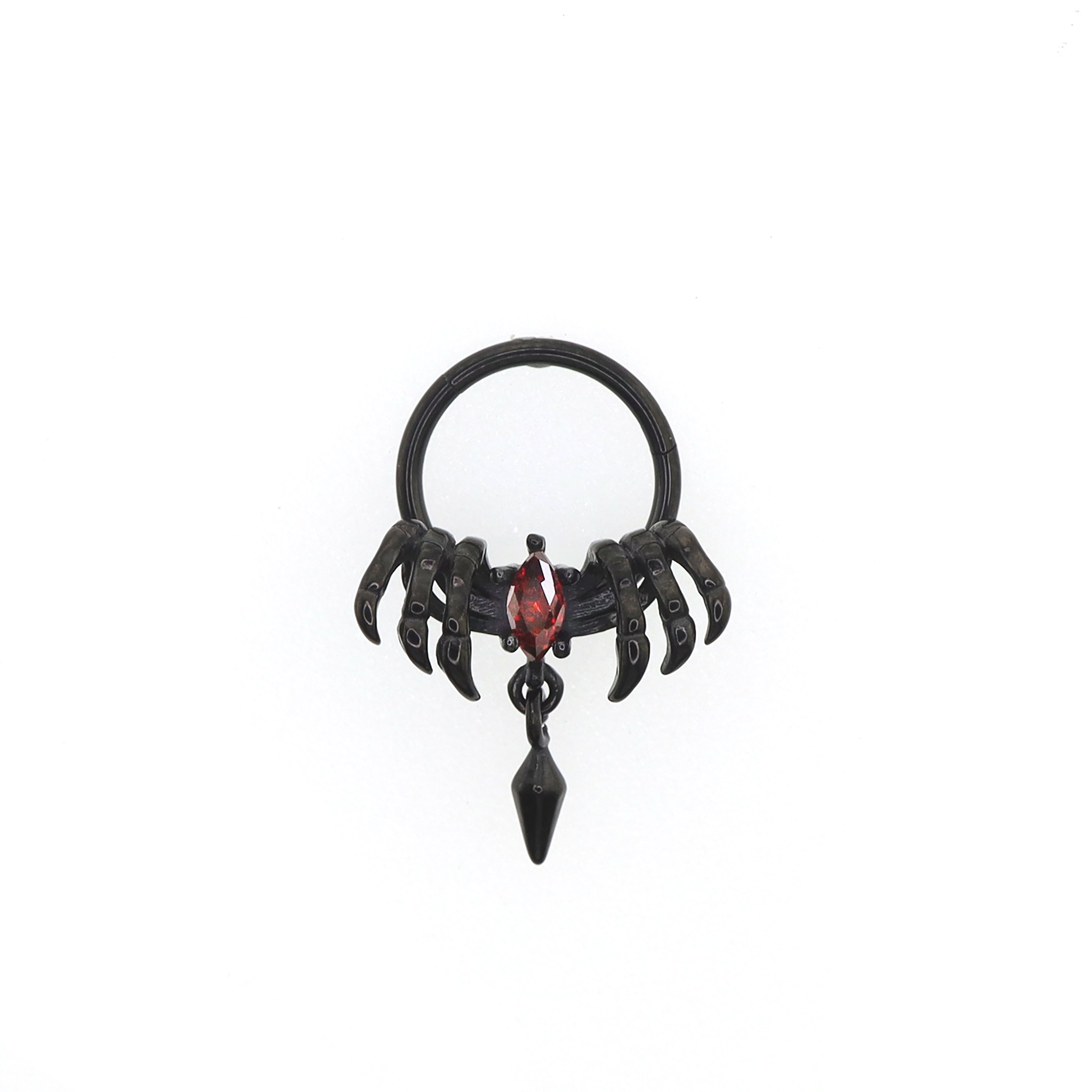 Dark Skeleton Hand Red CZ Pendant Septum Ring - Dark Skeleton Hand Red CZ Pendant Septum Ring - Default Title by CRUXJEWELRY