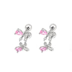 Pink CZ Bow white-gold-plated copper Ear Stud - Pink CZ Bow white-gold-plated copper Ear Stud - Set by CRUXJEWELRY
