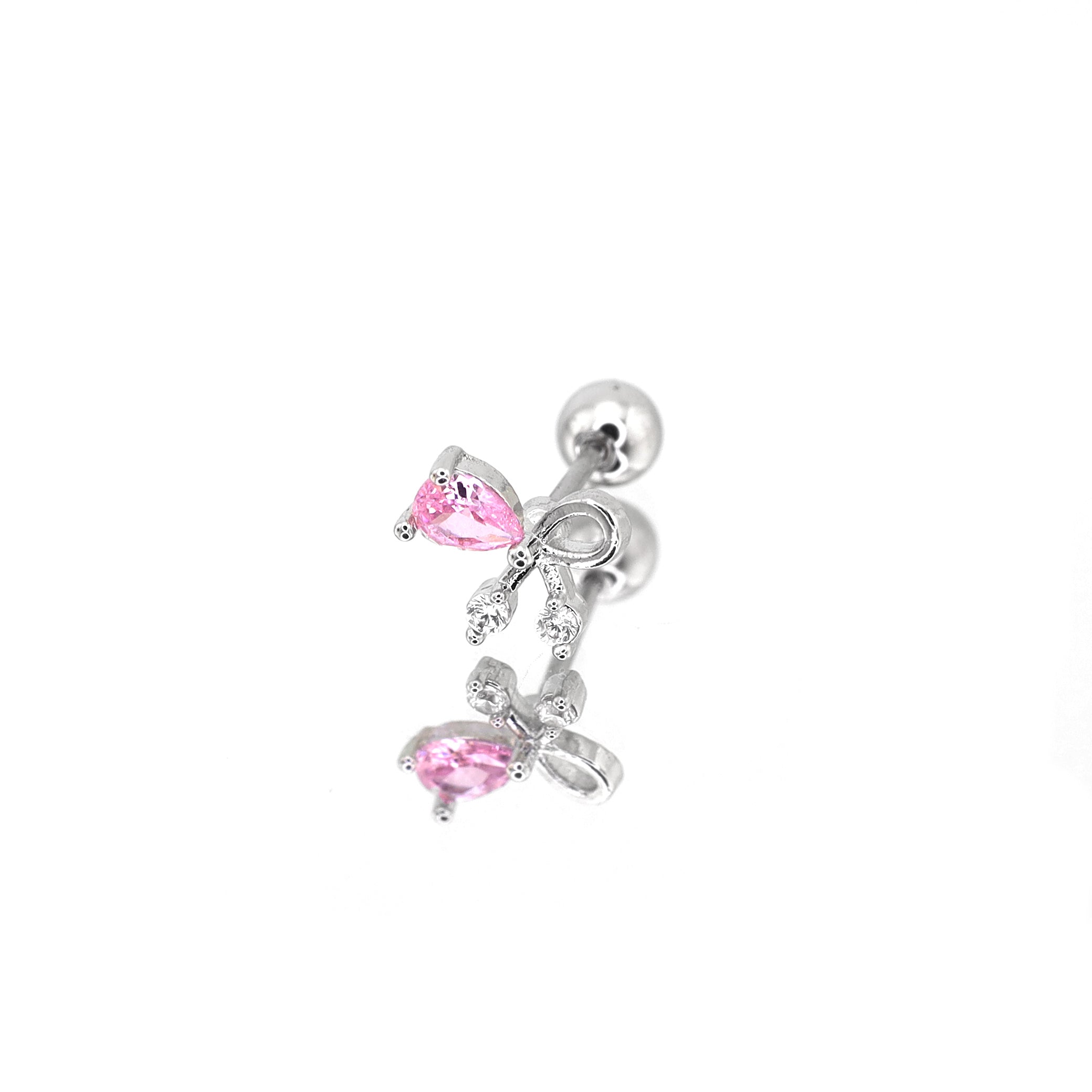 Pink CZ Bow white-gold-plated copper Ear Stud - Pink CZ Bow white-gold-plated copper Ear Stud - Single by CRUXJEWELRY