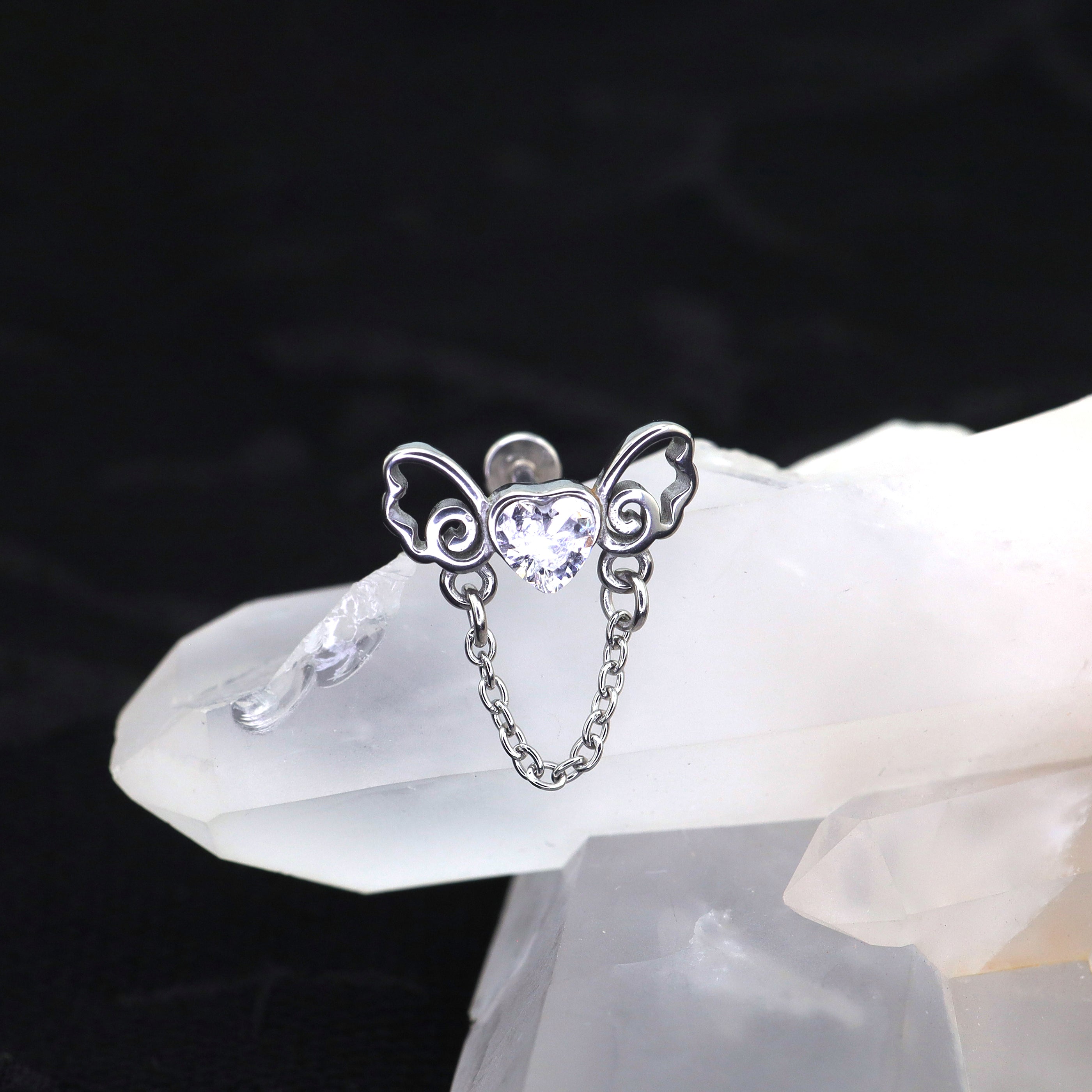 Heart CZ Bow Internally Threaded stainless steel Stud - Heart CZ Bow Internally Threaded stainless steel Stud - Default Title by CRUXJEWELRY