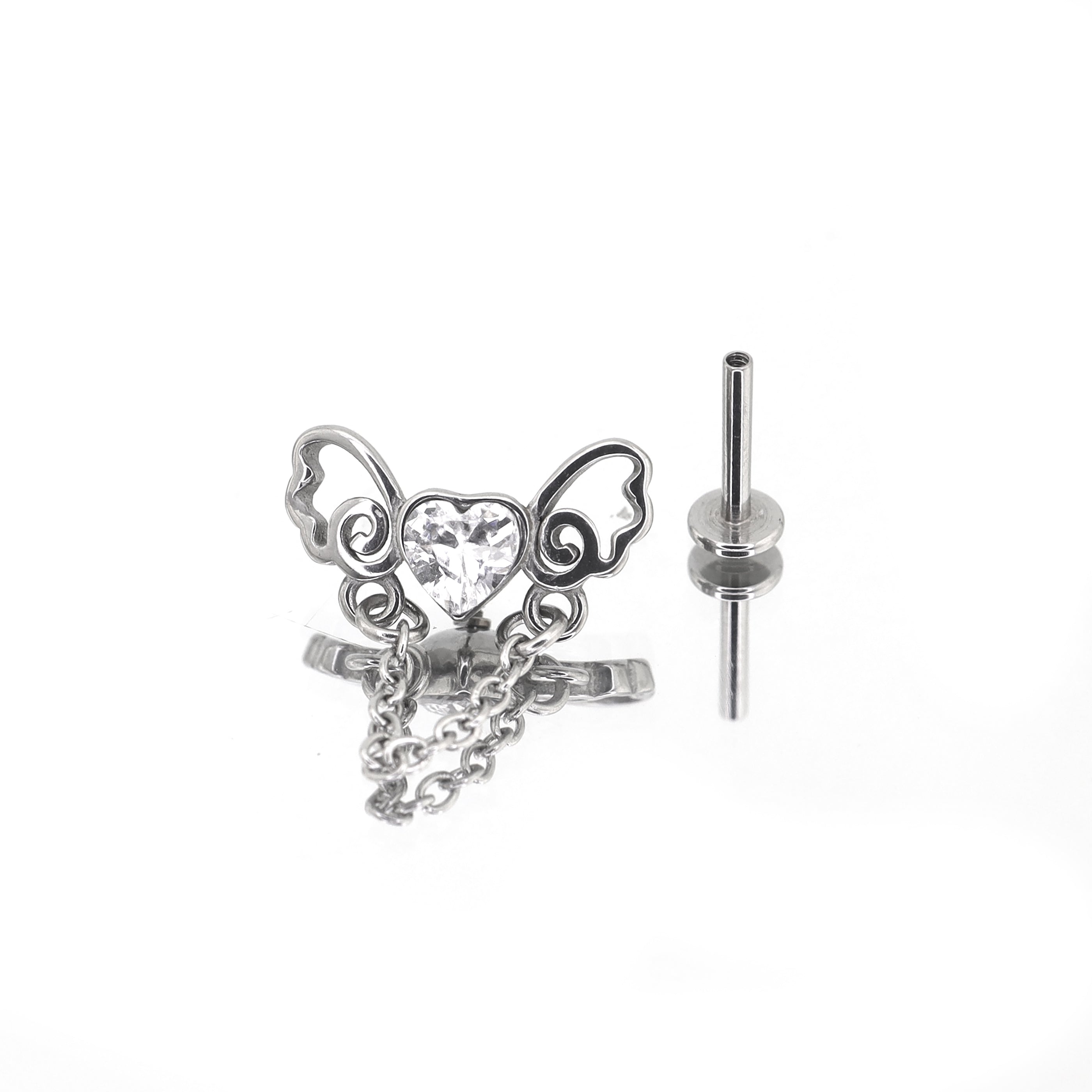 Heart CZ Bow Internally Threaded stainless steel Stud - Heart CZ Bow Internally Threaded stainless steel Stud - Default Title by CRUXJEWELRY