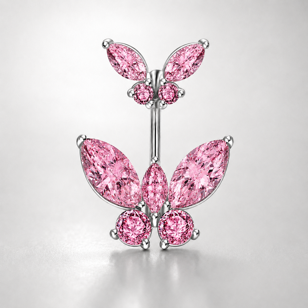 Bauchnabelpiercing mit Schmetterlingsmotiv aus 925er Sterlingsilber und Zirkonia 