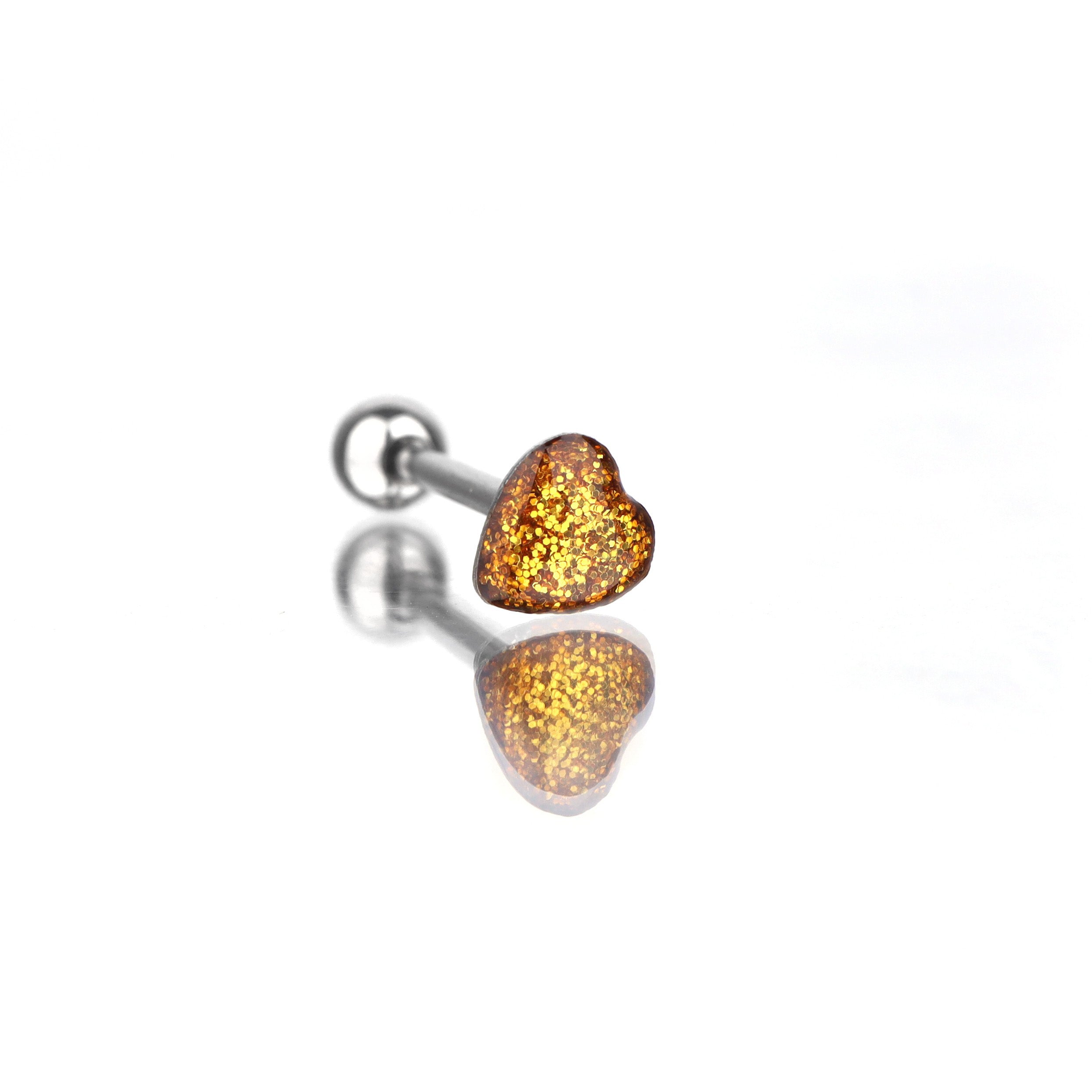 Colorful Glitter Resin Heart Oil Slick tongue stud - Colorful Glitter Resin Heart Oil Slick tongue stud - Gold by CRUXJEWELRY