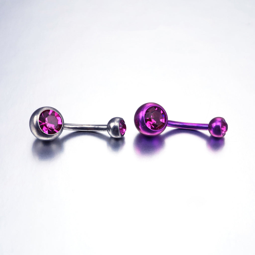 CZ Crystal Titanium Belly Ring - CZ Crystal Titanium Belly Ring - Bright Pink / 6 mm by CRUXJEWELRY
