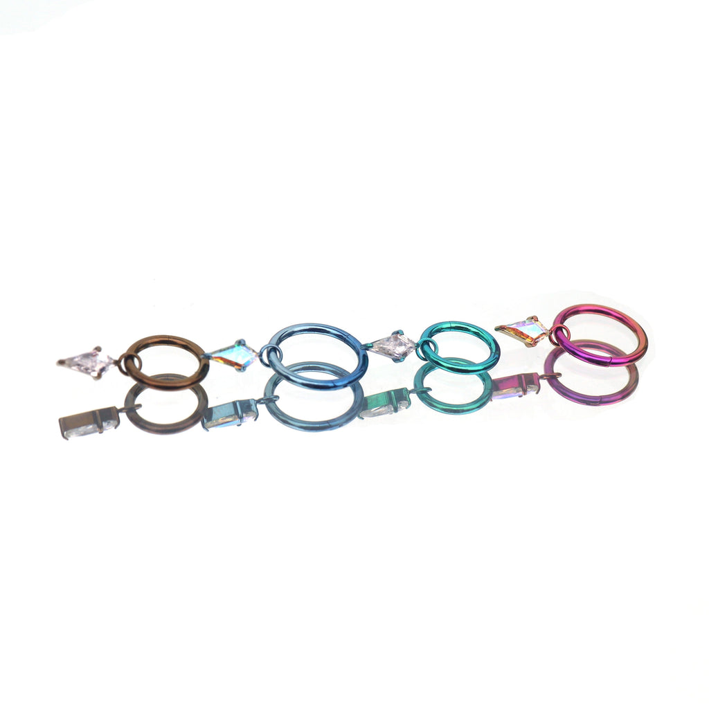 Rhombic CZ Pendant Titanium Segment Hoop - Rhombic CZ Pendant Titanium Segment Hoop - Pink-Purple Gradient / 6mm by CRUXJEWELRY