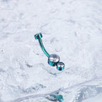 Colorful Double CZ Internally threaded Titanium Belly Ring - Colorful Double CZ Internally threaded Titanium Belly Ring - Emerald Green by CRUXJEWELRY