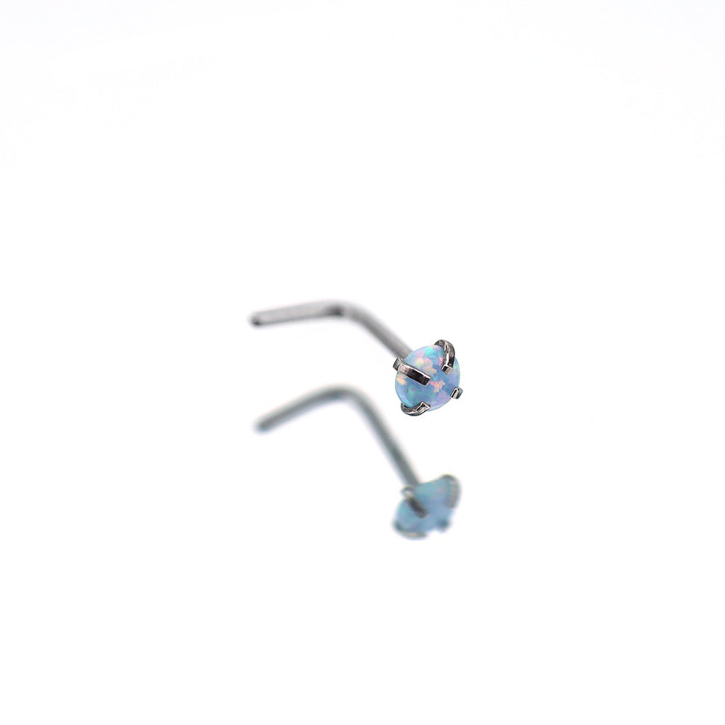 Opal L-Shape Nose Stud - Opal L-Shape Nose Stud - Sky Blue by CRUXJEWELRY