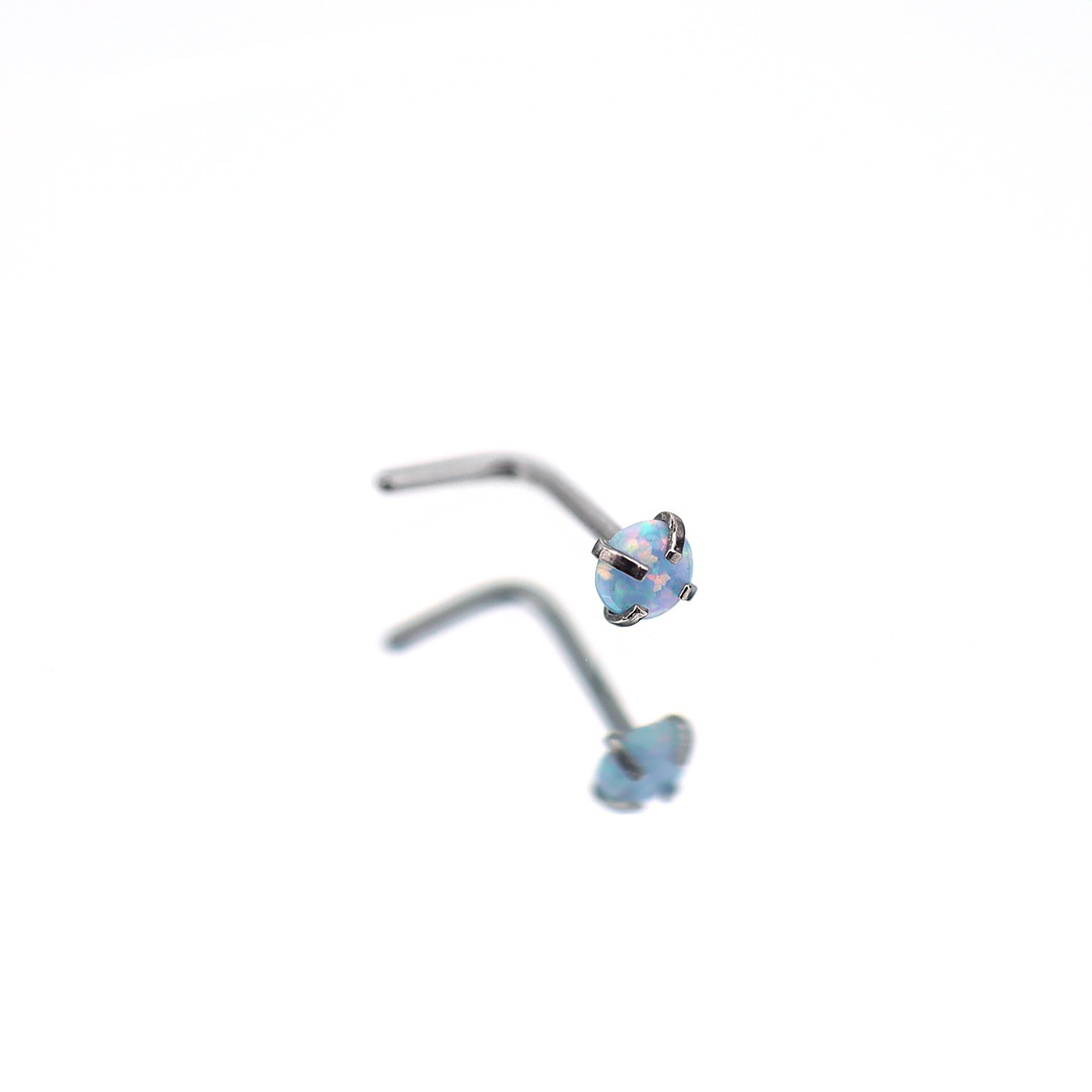 Opal L-Shape Nose Stud - Opal L-Shape Nose Stud - Sky Blue by CRUXJEWELRY