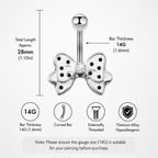 Anneau de nombril papillon en cristal et acier inoxydable 