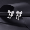 Pair Of Dainty Silver Bow Dangle Stud - Fairycore Cartilage & Helix Earring - Crux Jewelry product image 6