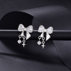 Pair Of Dainty Silver Bow Dangle Stud - Fairycore Cartilage & Helix Earring - Crux Jewelry product image 6