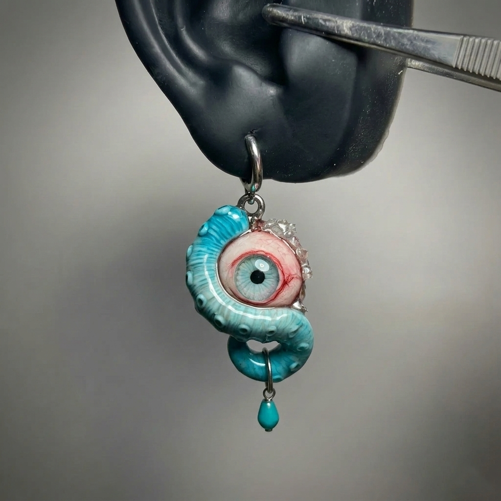Crimson Abyss Cthulhu Eye – Bloody Tentacle Earrings