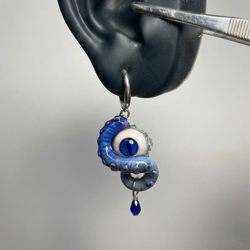 Cthulhu Eye – Vertical Pupil Octopus Tentacle Earrings in Sky & Teal Blue