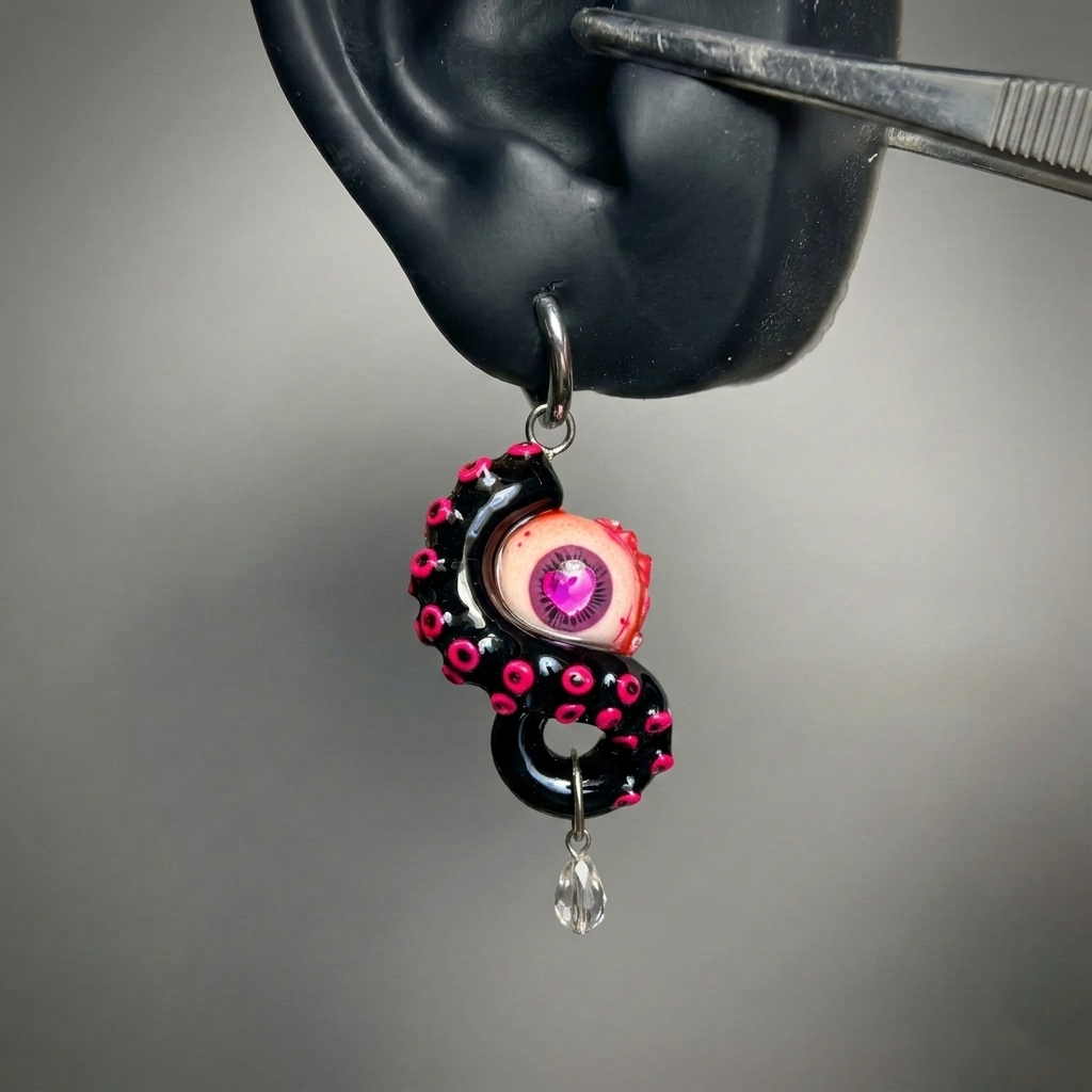 Gothic Heart of the Abyss – Cthulhu Eye Tentacle Earrings