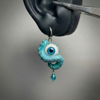 Cthulhu Eye – Pupil Detail Octopus Tentacle Earrings in Sky & Teal Blue