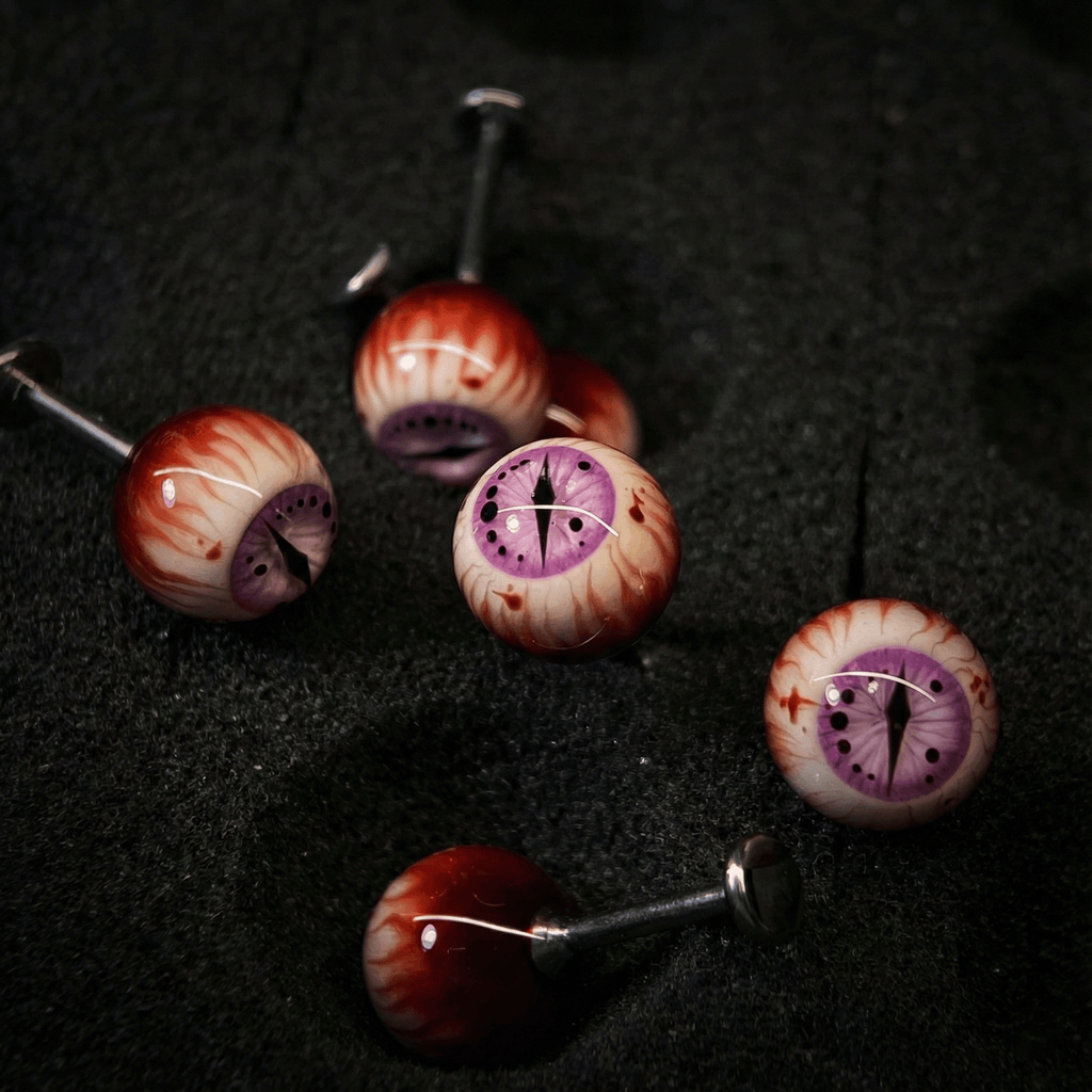 Cthulhu Eye - Midnight Feline Iris Eyeball | Ear/Tongue/Lip Titanium Studs